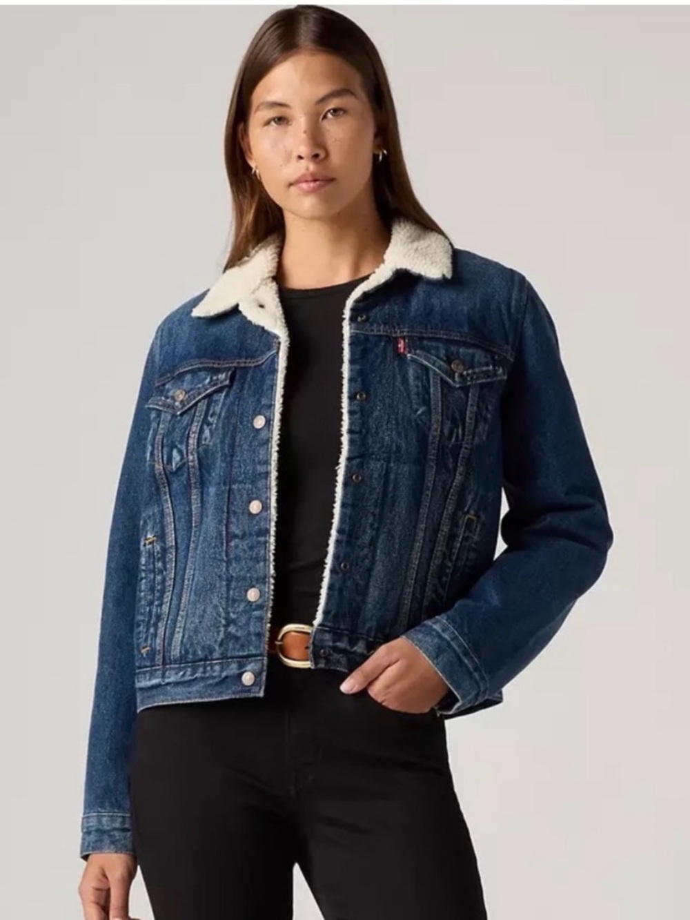 Levi's Women's Dark Blue Sherpa-Lined Denim Jacket size S